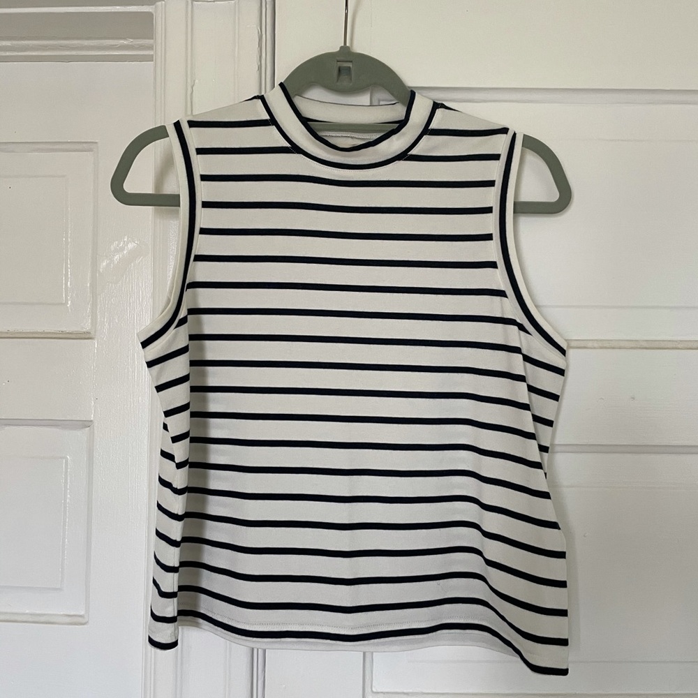 Madewell Mock Neck Tank Top, Stripe, Size Small